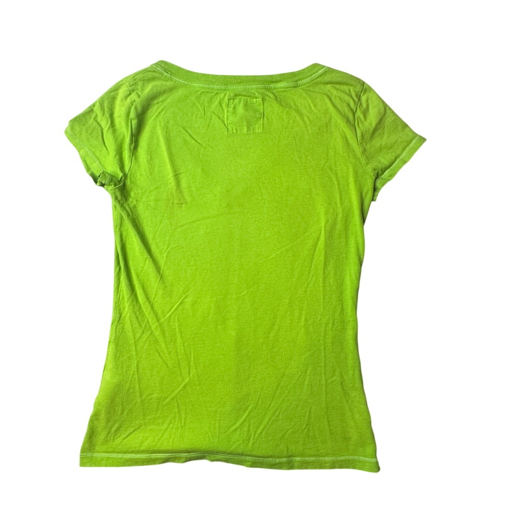 Hollister T-Shirt Womens Small Lime Green V-Neck Short Sleeve Logo Cotton Basic - Picture 2 of 7